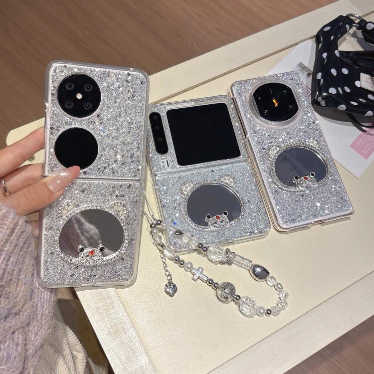 For Huawei Pocket 2 Sparkling Diamond Bear Design Mirror Phone Case