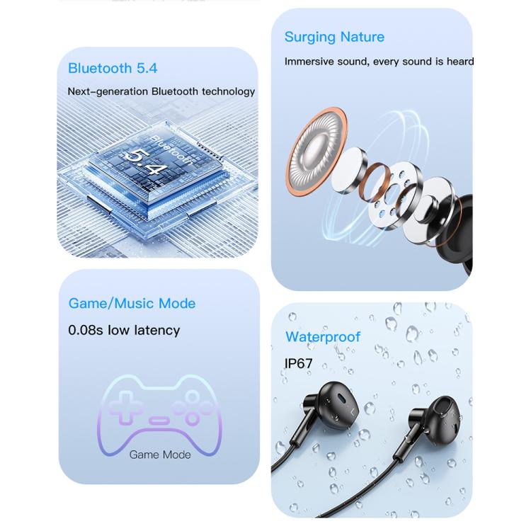TOTU BE-6-SP 800mAh Long Battery Life Magnetic Neckband Bluetooth Sports Headphones - Black