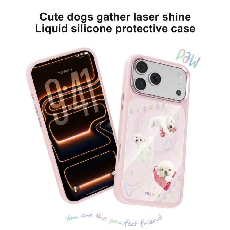 For iPhone 17 Pro Max Mutural Puppy Pattern Liquid Silicone Magnetic Phone Case