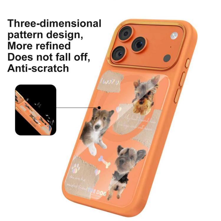For iPhone 17 Pro Mutural Puppy Pattern Liquid Silicone Magnetic Phone Case