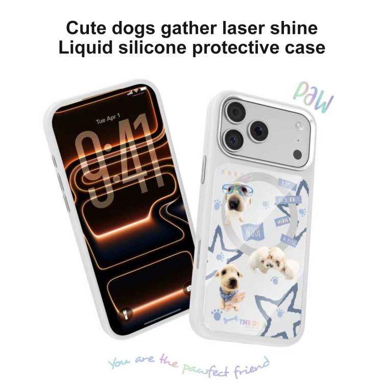 For iPhone 17 Pro Mutural Puppy Pattern Liquid Silicone Magnetic Phone Case