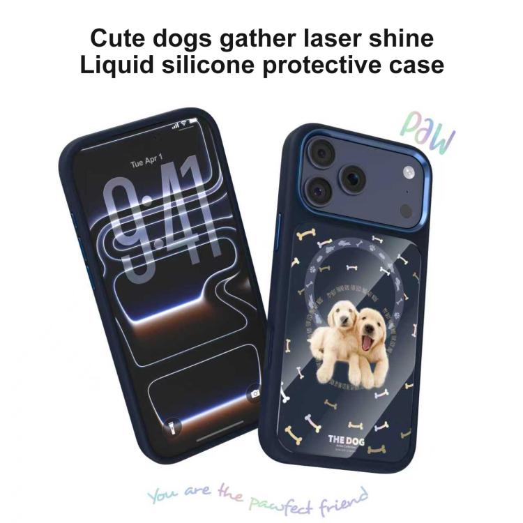 For iPhone 17 Pro Mutural Puppy Pattern Liquid Silicone Magnetic Phone Case