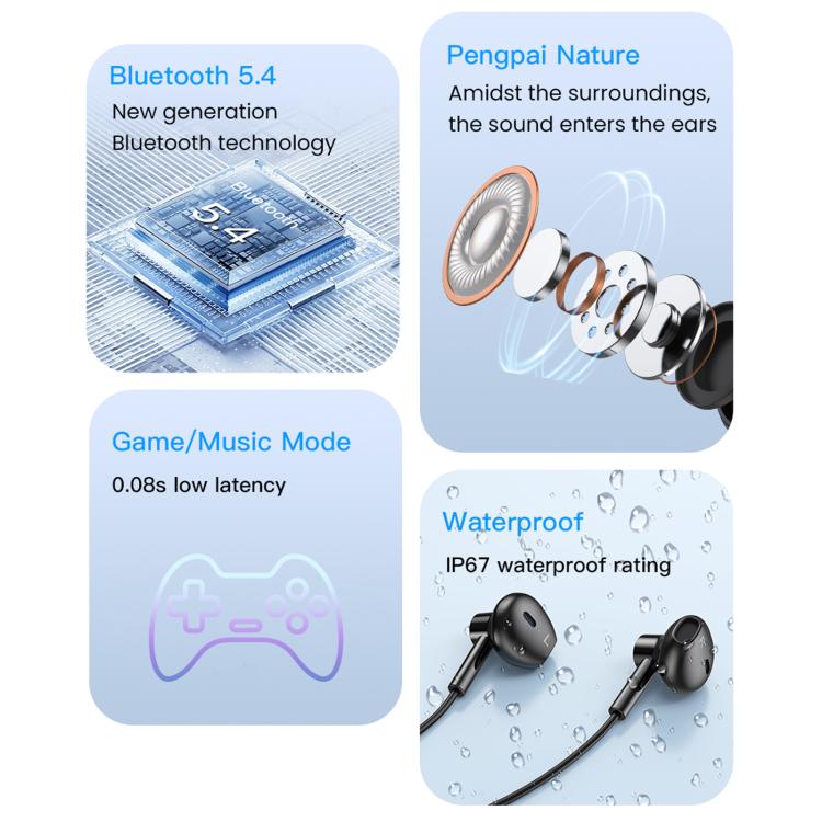 TOTU BE-5-SP 500mAh Long Battery Life Magnetic Neckband Bluetooth Sports Headphones - Black