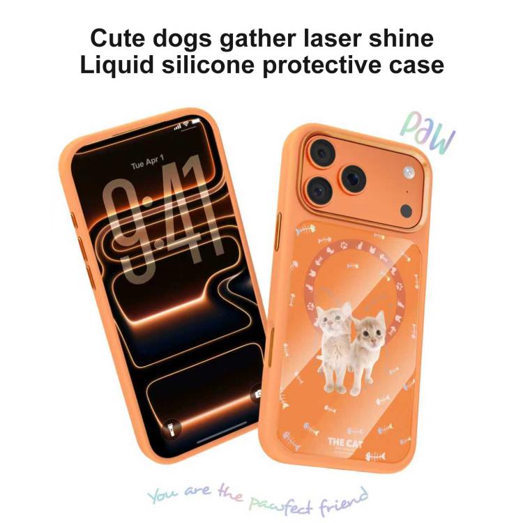 For iPhone 17 Pro Mutural Cats Pattern Liquid Silicone Magnetic Phone Case