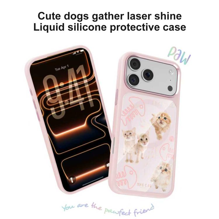 For iPhone 17 Pro Mutural Cats Pattern Liquid Silicone Magnetic Phone Case
