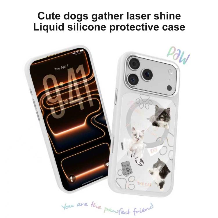 For iPhone 17 Pro Mutural Cats Pattern Liquid Silicone Magnetic Phone Case