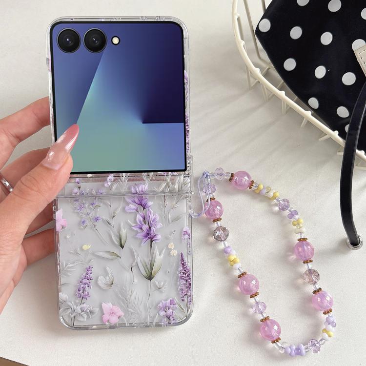 For Samsung Galaxy Z Flip7 5G Lavender Flowers Pattern Phone Case with Bracelet