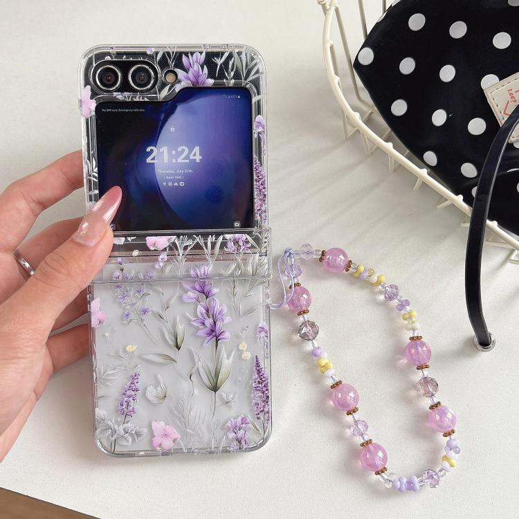 For Samsung Galaxy Z Flip5 Lavender Flowers Pattern Phone Case with Bracelet