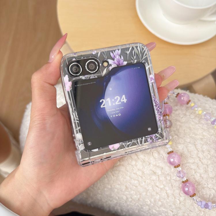 For Samsung Galaxy Z Flip7 5G Lavender Flowers Pattern Phone Case with Bracelet