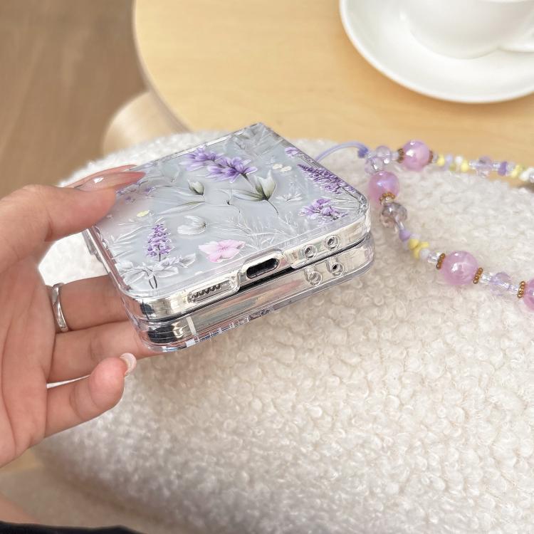 For Samsung Galaxy Z Flip7 5G Lavender Flowers Pattern Phone Case with Bracelet