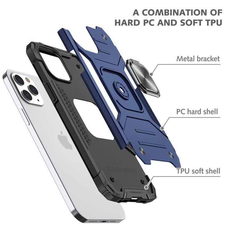 For iPhone 12 Pro Max Magnetic Armor Shockproof TPU + PC Case with Metal Ring Holder