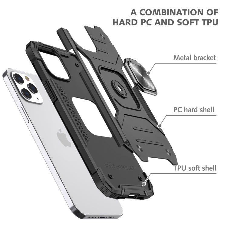 For iPhone 12 / 12 Pro Magnetic Armor Shockproof TPU + PC Case with Metal Ring Holder