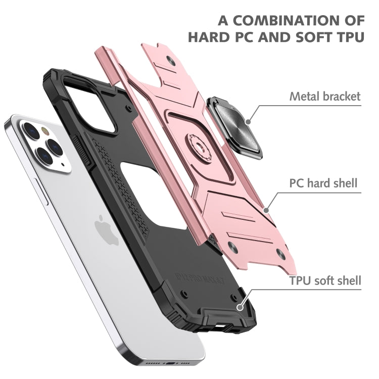 For iPhone 12 / 12 Pro Magnetic Armor Shockproof TPU + PC Case with Metal Ring Holder