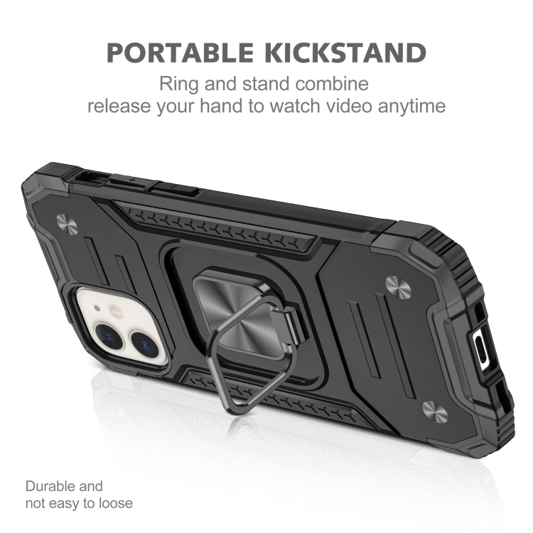 For iPhone 12 mini Magnetic Armor Shockproof TPU + PC Case with Metal Ring Holder
