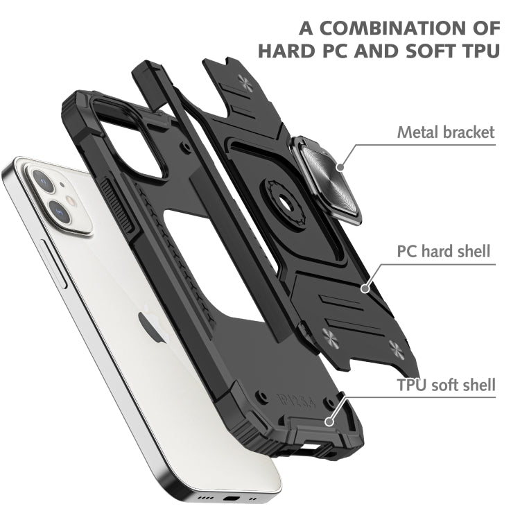For iPhone 12 mini Magnetic Armor Shockproof TPU + PC Case with Metal Ring Holder