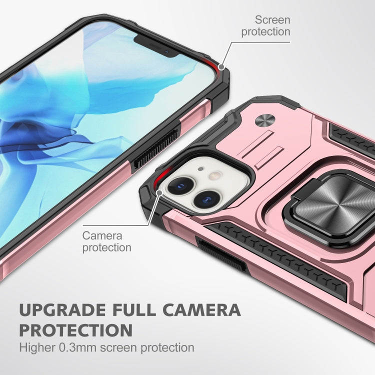 For iPhone 12 mini Magnetic Armor Shockproof TPU + PC Case with Metal Ring Holder