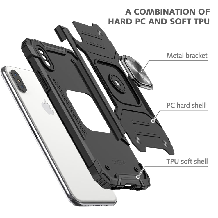 For iPhone X / XS Magnetic Armor Shockproof TPU + PC Case with Metal Ring Holder