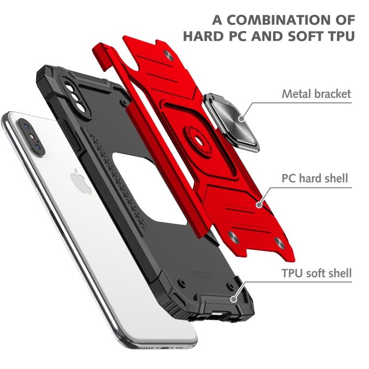 For iPhone X / XS Magnetic Armor Shockproof TPU + PC Case with Metal Ring Holder