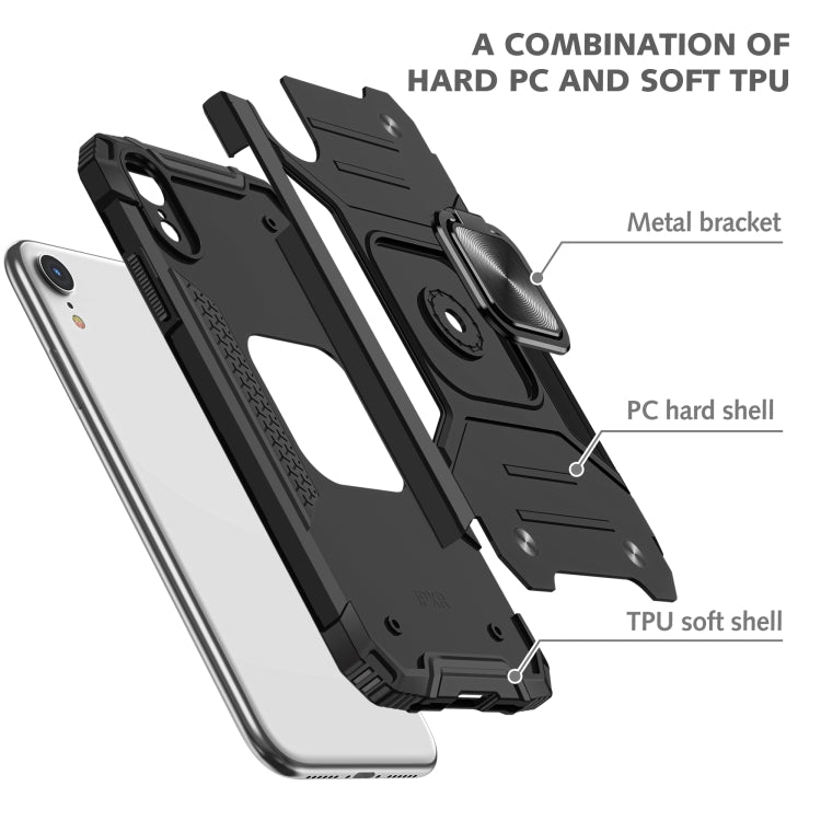 For iPhone XR Magnetic Armor Shockproof TPU + PC Case with Metal Ring Holder