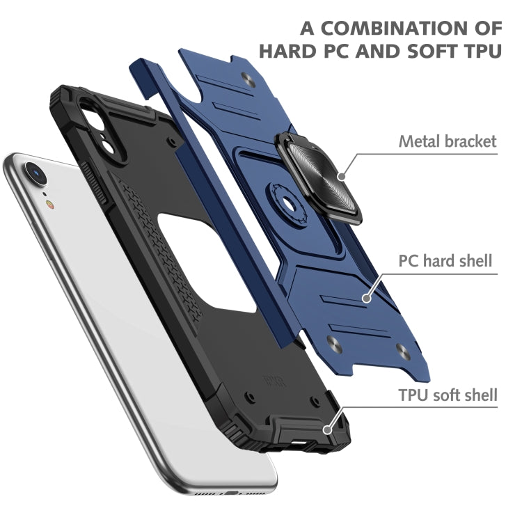 For iPhone XR Magnetic Armor Shockproof TPU + PC Case with Metal Ring Holder