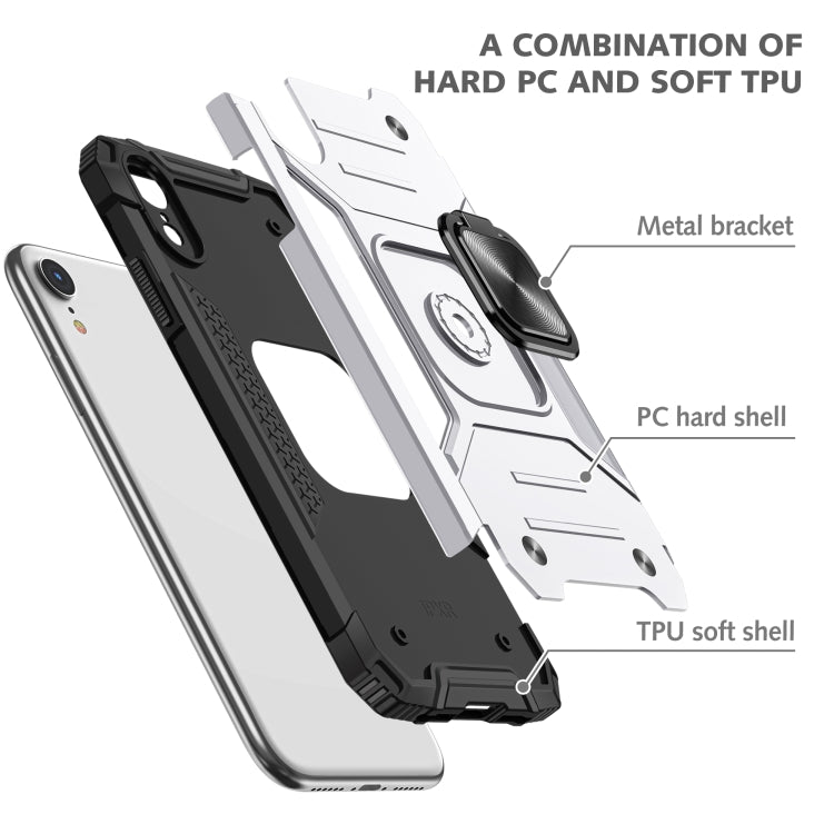 For iPhone XR Magnetic Armor Shockproof TPU + PC Case with Metal Ring Holder