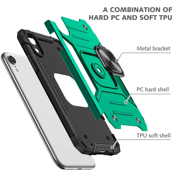 For iPhone XR Magnetic Armor Shockproof TPU + PC Case with Metal Ring Holder