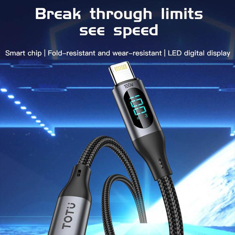 TOTU CB-7-L-B 15W USB to 8 Pin Digital Display Braided Fast Charging Data Cable, Length:1m - Grey
