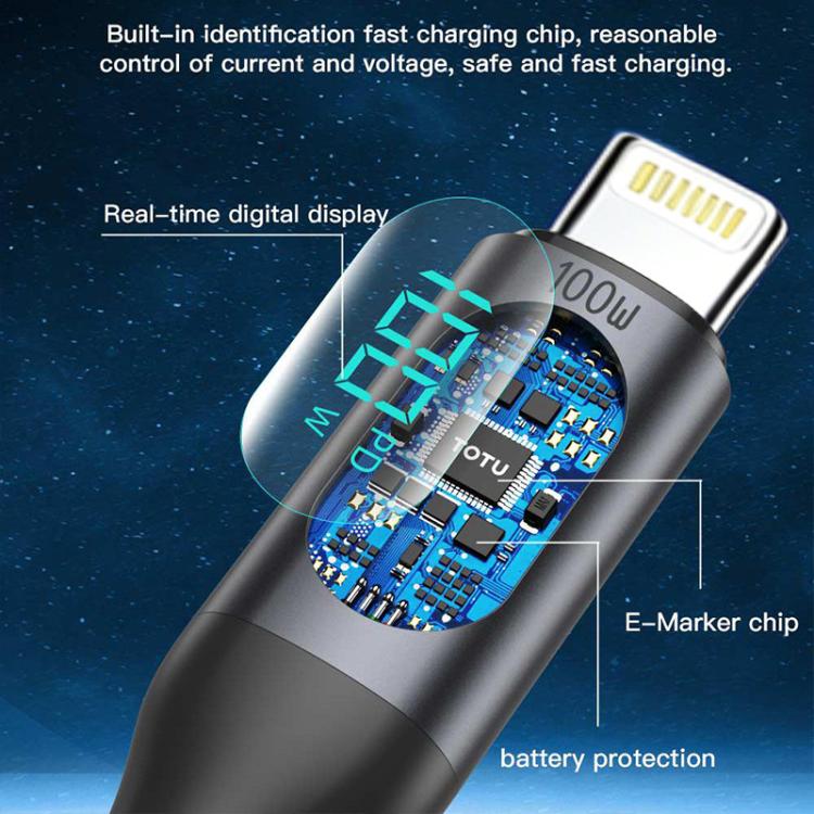 TOTU CB-7-PD-B 27W Type-C to 8 Pin Digital Display Braided Fast Charging Data Cable, Length:1m - Grey