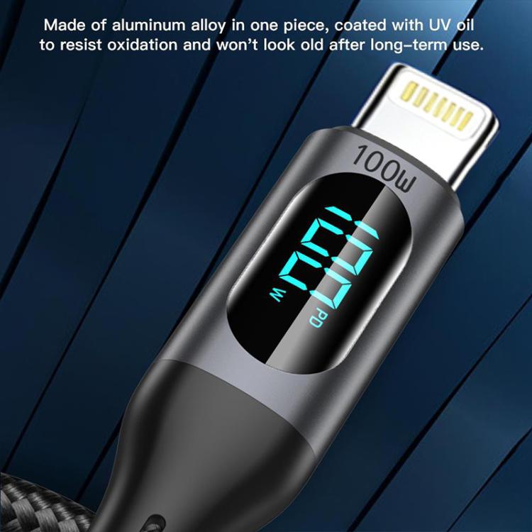 TOTU CB-7-PD-B 27W Type-C to 8 Pin Digital Display Braided Fast Charging Data Cable, Length:1m - Grey