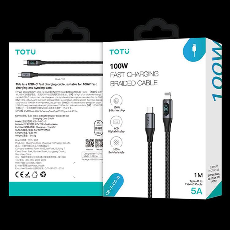 TOTU CB-7-PD-B 27W Type-C to 8 Pin Digital Display Braided Fast Charging Data Cable, Length:1m - Grey