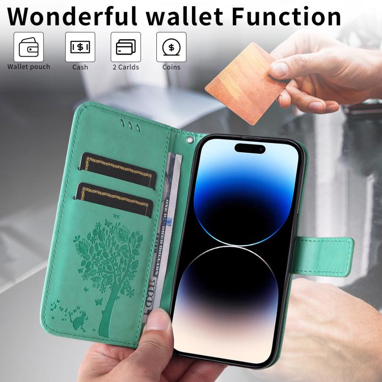 For Nothing Phone 4a Pro Tree & Cat Embossed Pattern Flip Leather Phone Case