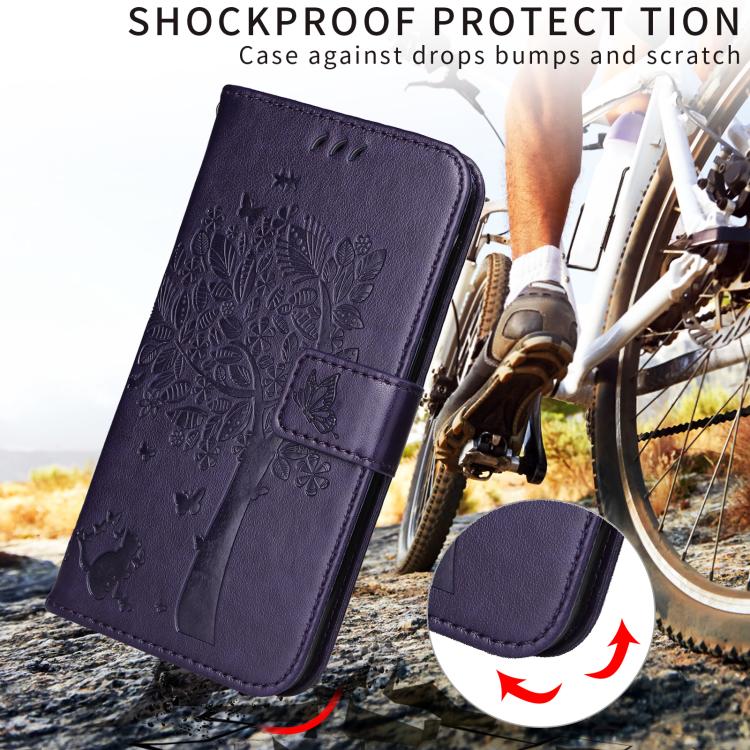 For Nothing Phone 4a Pro Tree & Cat Embossed Pattern Flip Leather Phone Case