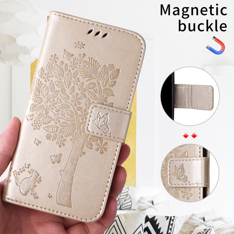 For Nothing Phone 4a Pro Tree & Cat Embossed Pattern Flip Leather Phone Case