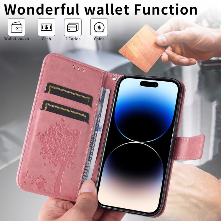 For Nothing Phone 4a Tree & Cat Embossed Pattern Flip Leather Phone Case