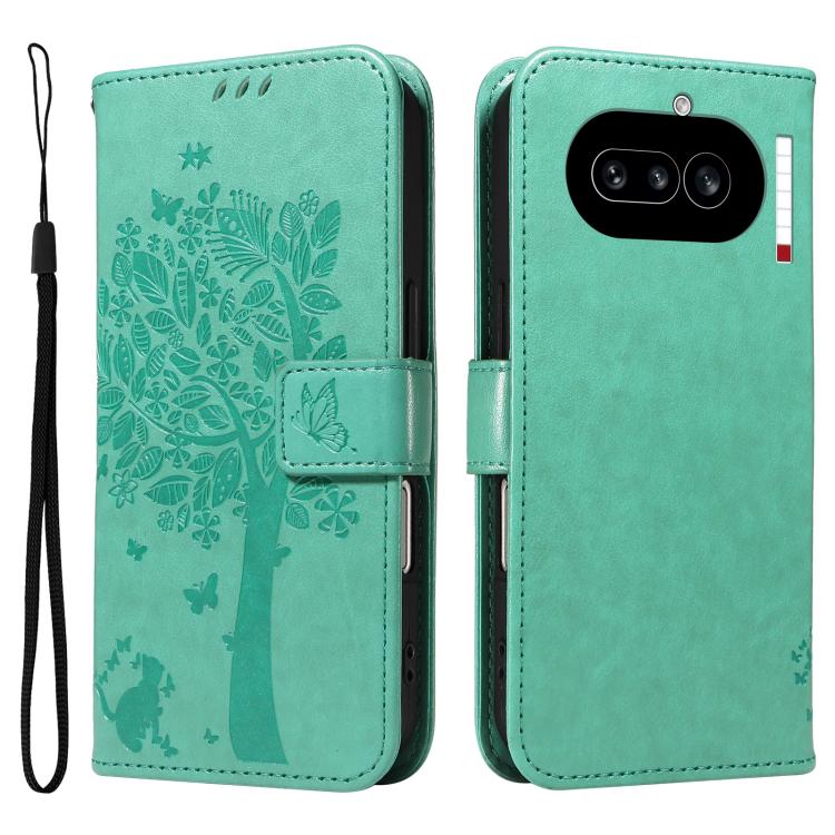 For Nothing Phone 4a Tree & Cat Embossed Pattern Flip Leather Phone Case