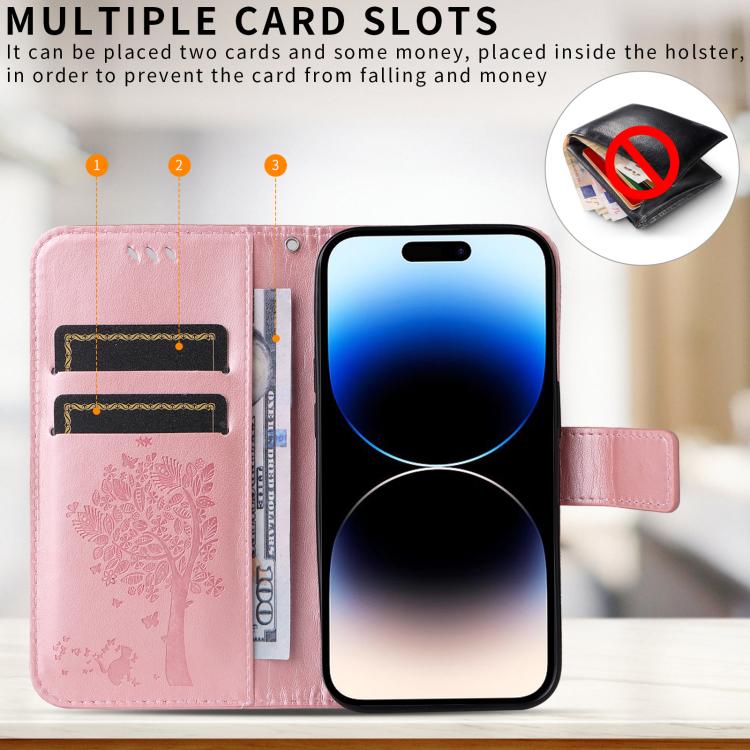 For Nothing Phone 4a Tree & Cat Embossed Pattern Flip Leather Phone Case