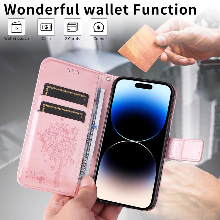 For Nothing Phone 4a Tree & Cat Embossed Pattern Flip Leather Phone Case