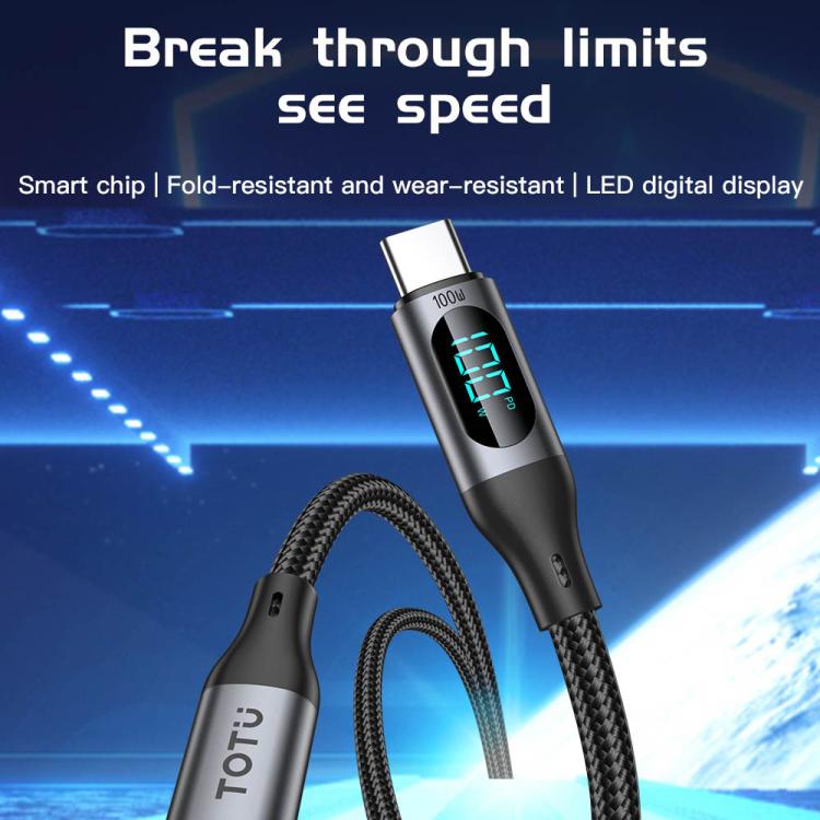 TOTU CB-7-CC-B 100W Type-C to Type-C Digital Display Braided Fast Charging Data Cable, Length:1m - Grey
