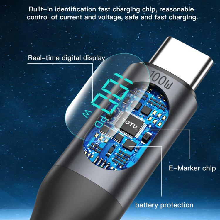TOTU CB-7-CC-B 100W Type-C to Type-C Digital Display Braided Fast Charging Data Cable, Length:1m - Grey