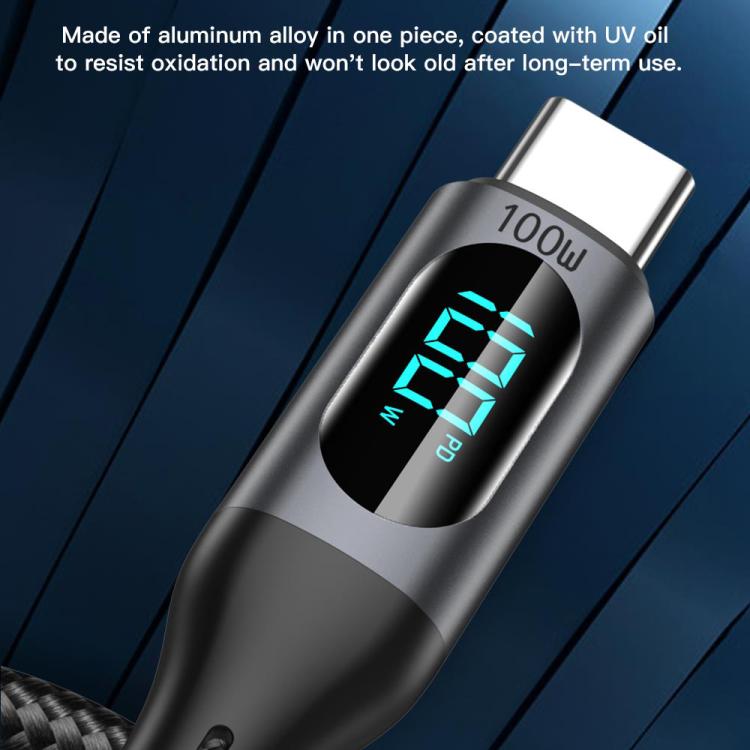 TOTU CB-7-CC-B 100W Type-C to Type-C Digital Display Braided Fast Charging Data Cable, Length:1m - Grey