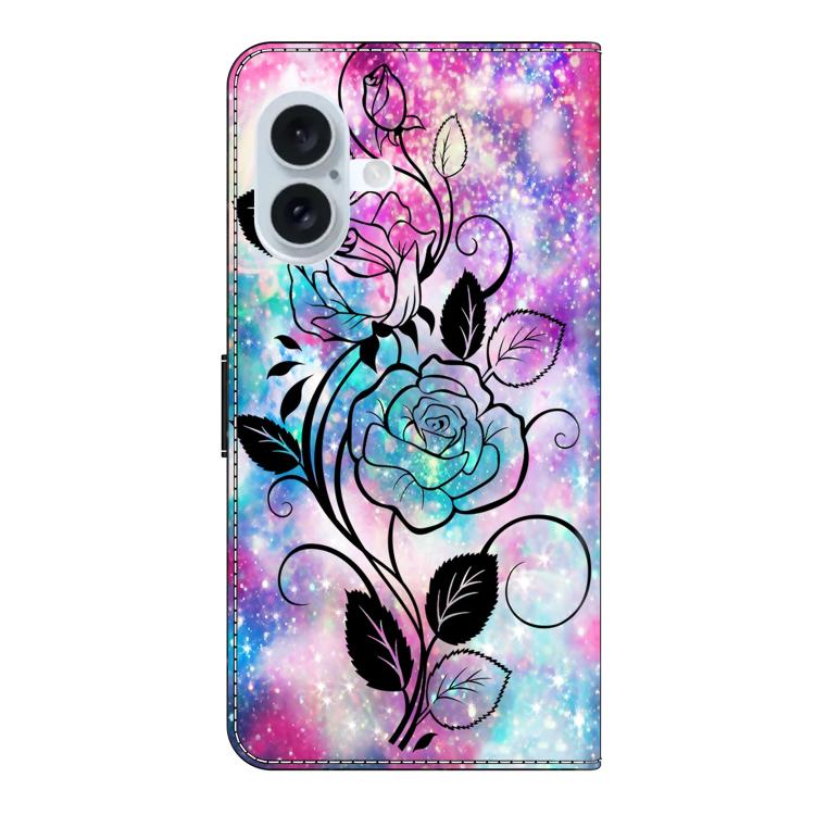 For iPhone 16 Plus Crystal-Like Painted Vegan Leather Phone Case