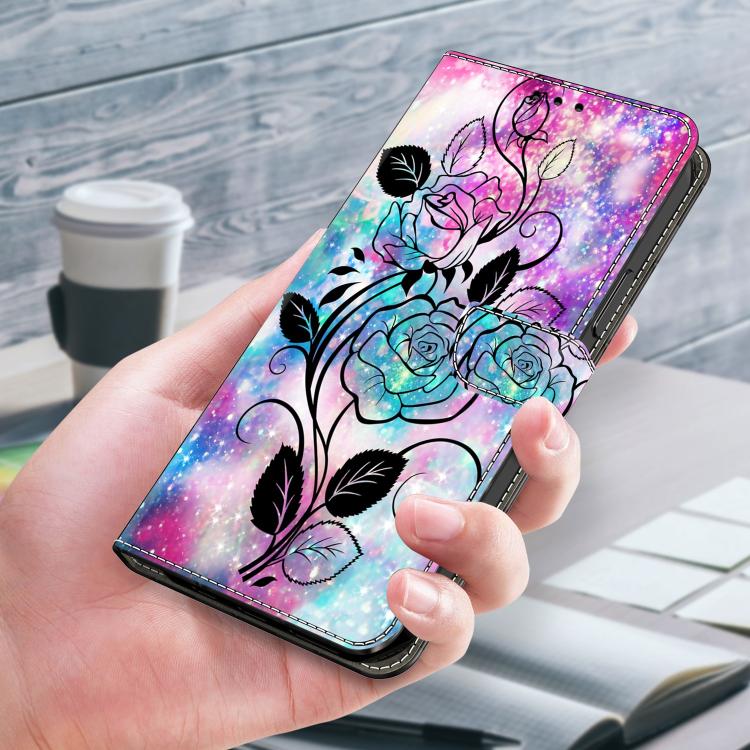 For iPhone 16 Plus Crystal-Like Painted Vegan Leather Phone Case
