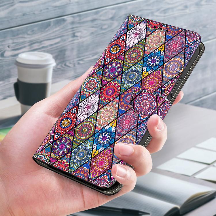 For iPhone 16 Plus Crystal-Like Painted Vegan Leather Phone Case