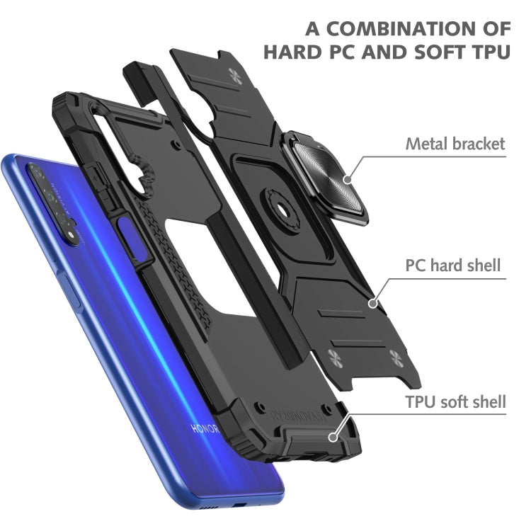 For Huawei Honor 20 Magnetic Armor Shockproof TPU + PC Case with Metal Ring Holder