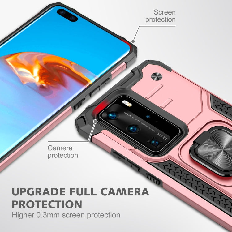 For Huawei P40 Pro Magnetic Armor Shockproof TPU + PC Case with Metal Ring Holder