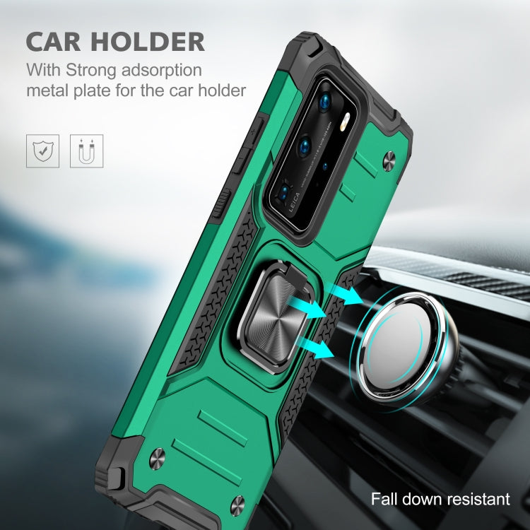For Huawei P40 Pro Magnetic Armor Shockproof TPU + PC Case with Metal Ring Holder