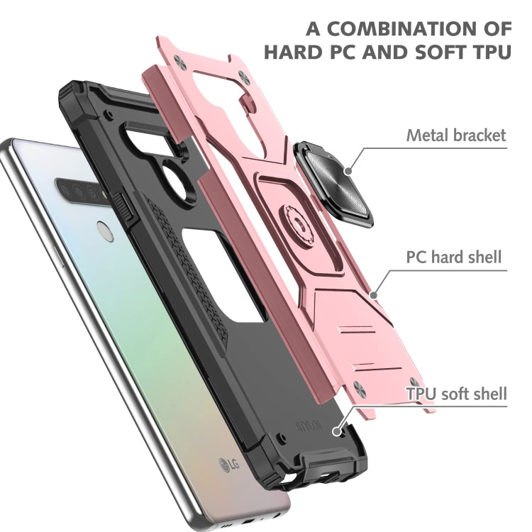 For LG Stylo 6 Magnetic Armor Shockproof TPU + PC Case with Metal Ring Holder