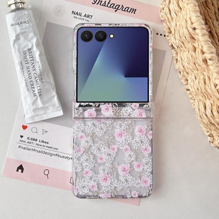 For Samsung Galaxy Z Flip7 5G Pink Rose Garden Pattern Phone Case