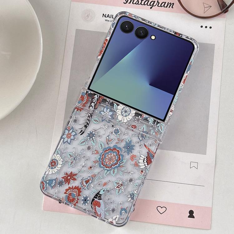 For Samsung Galaxy Z Flip7 5G Green Blue Flowers Pattern Phone Case
