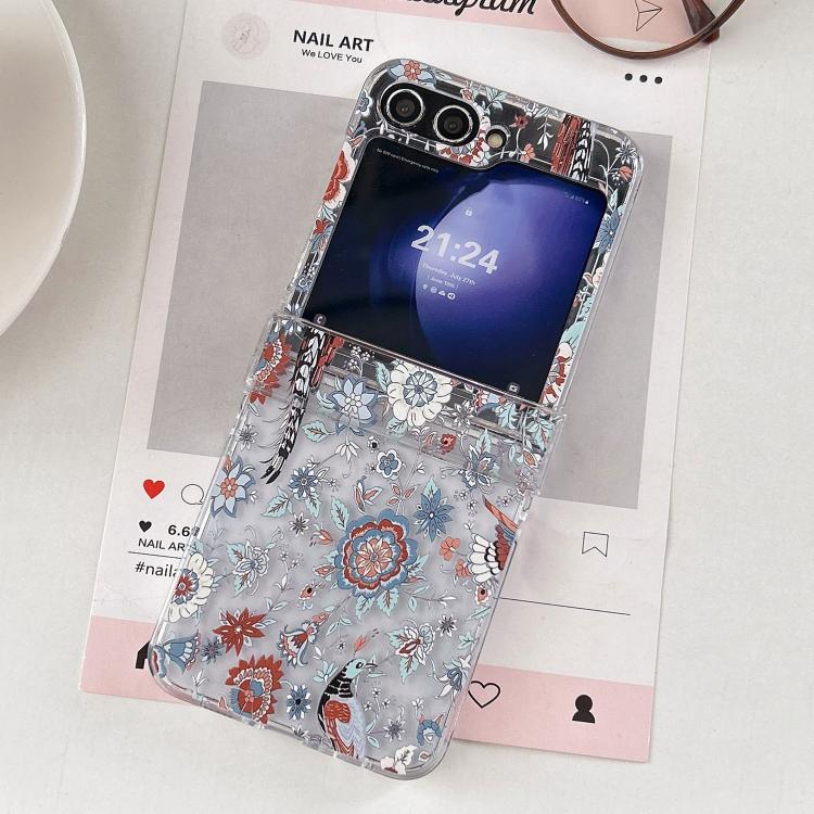 For Samsung Galaxy Z Flip6 Green Blue Flowers Pattern Phone Case